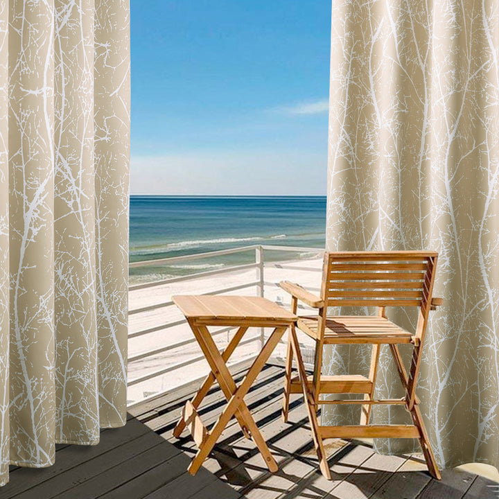 Floral Outdoor Waterproof Grommet Top Curtains, 1 Panel
