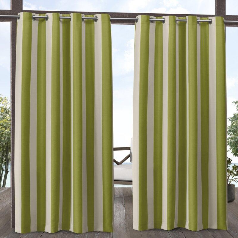 Striped Outdoor Waterproof Grommet Top Curtains, 1 Panel