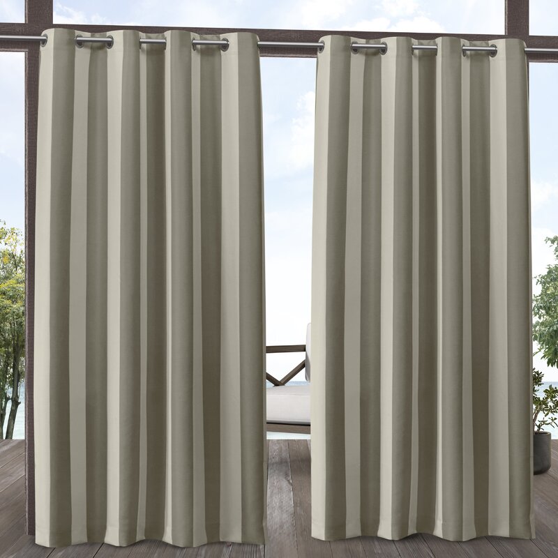 Striped Outdoor Waterproof Grommet Top Curtains, 1 Panel