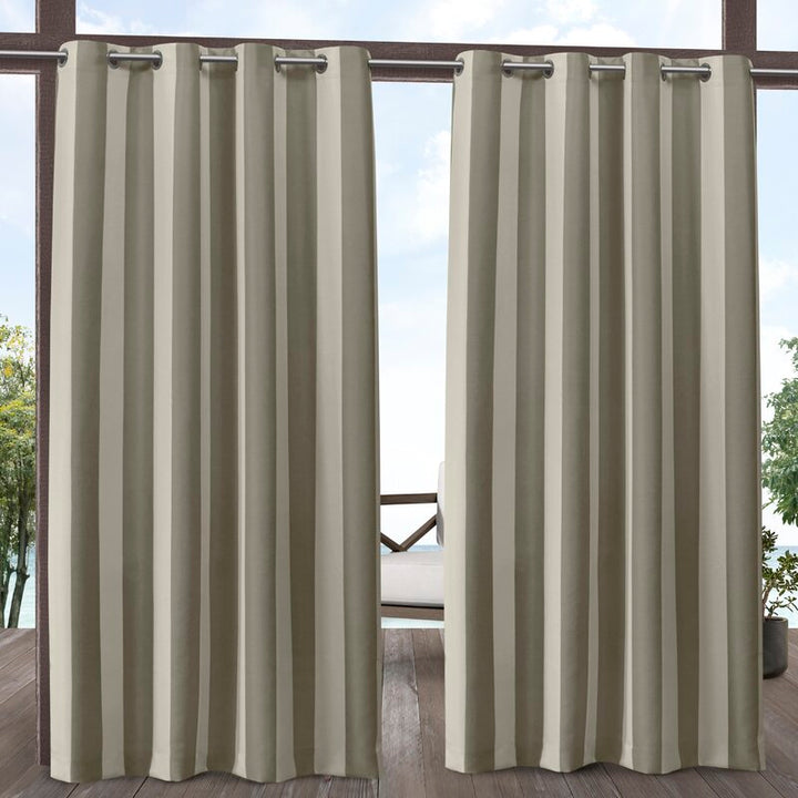 Striped Outdoor Waterproof Grommet Top Curtains, 1 Panel