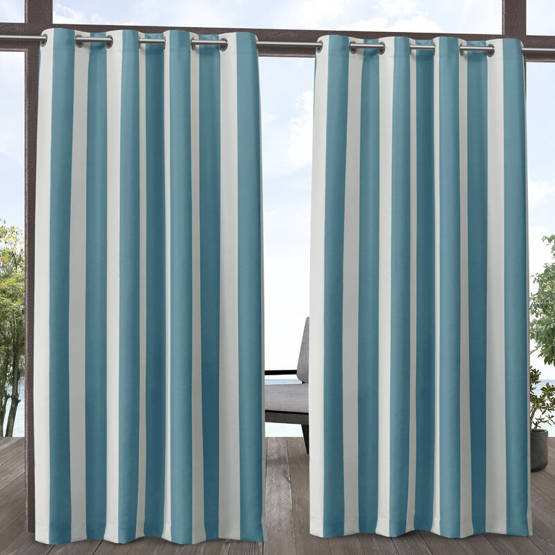 Striped Outdoor Waterproof Grommet Top Curtains, 1 Panel