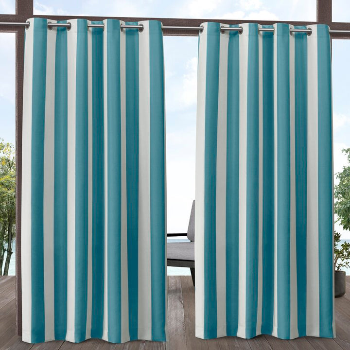 Striped Outdoor Waterproof Grommet Top Curtains, 1 Panel